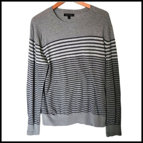 Banana Republic‎ Sweater Gray Blue Striped Cotton Cashmere Blend Size L Large - Picture 1 of 5